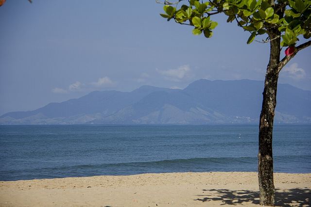 Praia da Cocanha, com a serra ao fundo